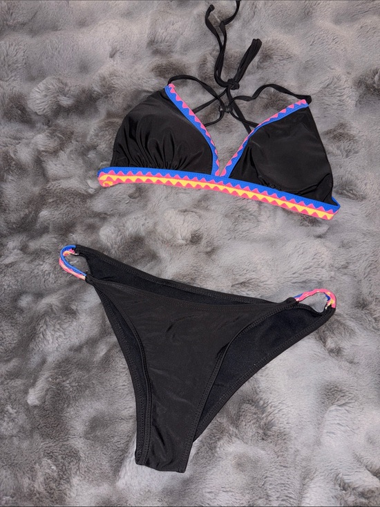 SHEIN Other - Black Bikini with Pink & Blue Zigzag Trim